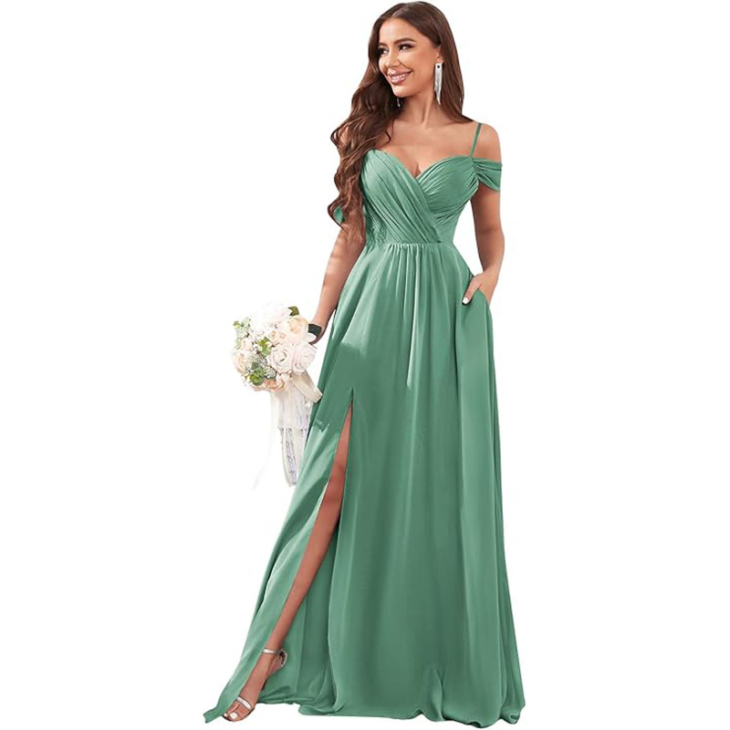 Vestido de noche de un solo hombro sexy europeo y americano, vestido de falda larga de cola de pez de encaje, dama de honor de gasa a nivel de diosa, caída delgada