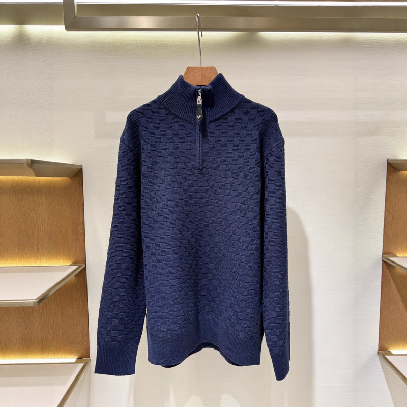Ceiling Original Standard Lujia 2025Ss Autumn and Winter New Checkerboard Wool Knitted Half-Zip Men's Sweater