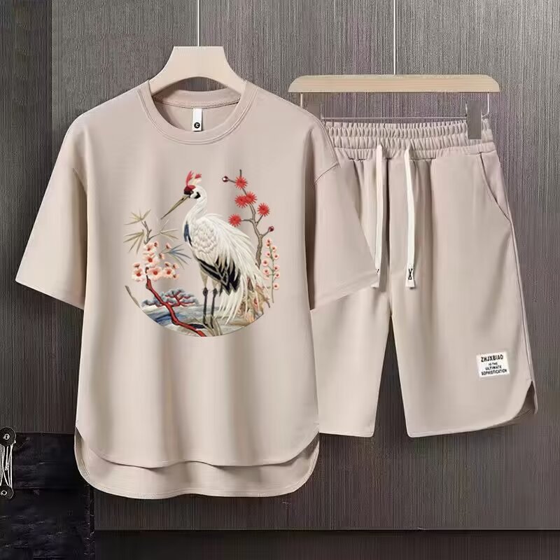 Men's Clothing 2024 Waffle Casual Summer Suit Men's Loose Teen Short sleeved T shirt Shorts Handsome Two piece Suit_maomaolike.com