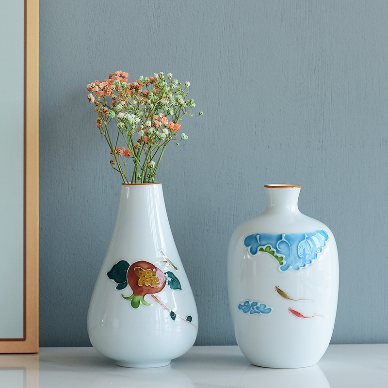 Pintado a mano pequeño florero arreglo de flores secas hecho a mano de cerámica decoración del hogar sala de estar decoración creativa simple moderno hidropónico