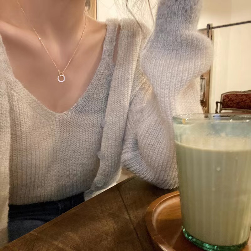 925 sterling silver Chain Material 925 Sterling Silver Cable Chain Double Ring Pendant Necklace