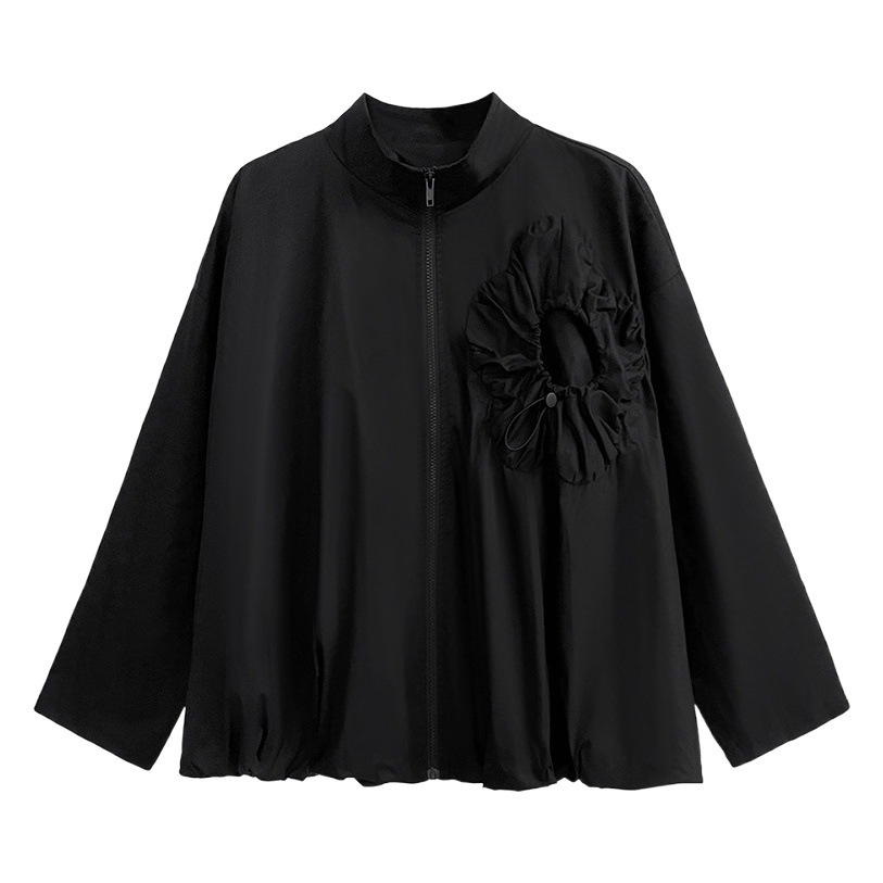 Yamamoto yaosi plisado flor tridimensional abrigo corto Otoño de las mujeres Nuevo diseño de nicho suelto cremallera cardigan trench Coat