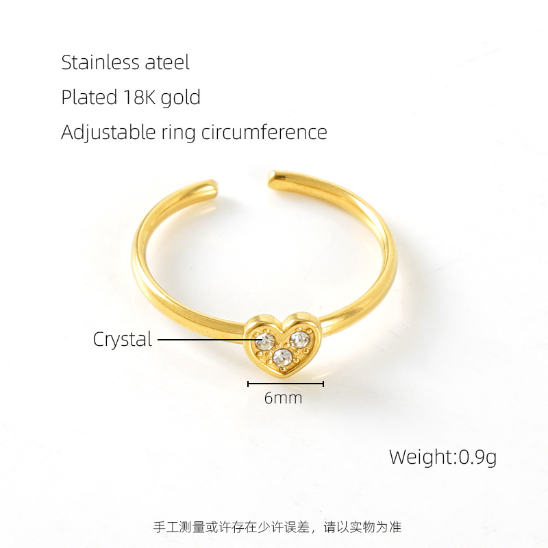 Moda nuevo anillo de diamante de acero inoxidable personalidad todo partido titanio acero 18K Luz de lujo en línea celebridad ins estilo anillo abierto