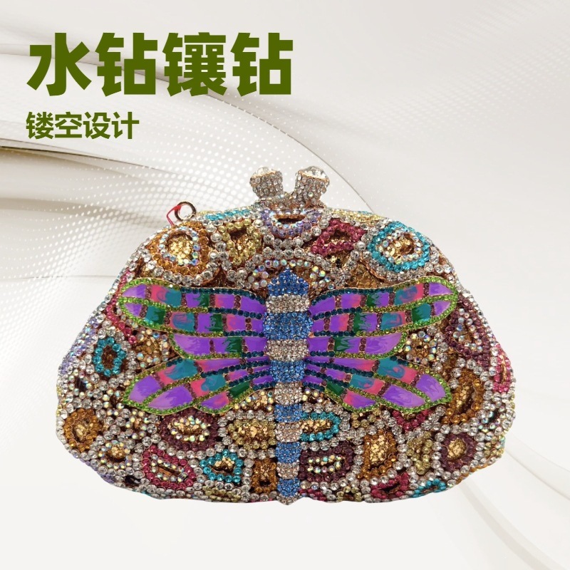 Nuevo Dragonfly mano con diamantes bolsas de cena bolsas de diamantes de mano de mujeres bolsas de oro