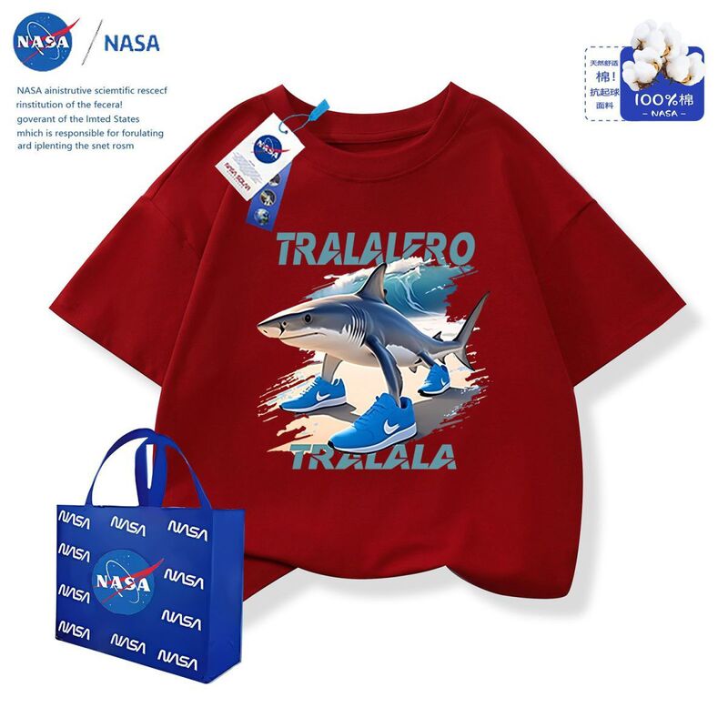 NASA 2025年夏トレンド トララサメ 外国山海記 純綿 中大型子供用半袖トップス|undefined