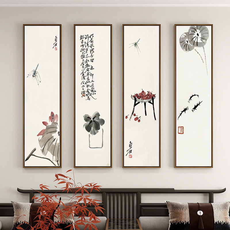 Qi Baishi living room ink painting decorative painting new Chinese style hanging painting tea room study Chinese style Zen porch wall painting