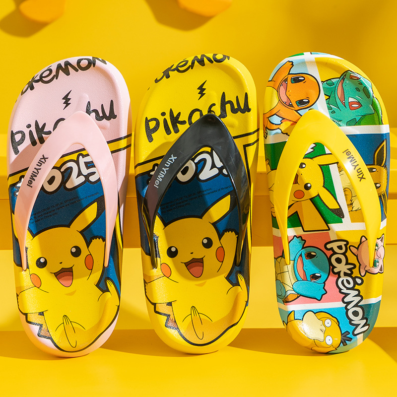 Pikachu Children's Slippers Boys Summer Flip-flop Beach Slippers Cartoon Non-slip Flip-flops Girls Parent-child Sandals
