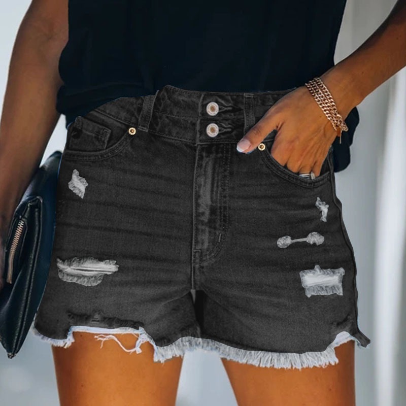 Jeans Rotos de Tiro Alto para Mujer de Mezclilla de Algodón, Alta Elasticidad y Corte Recto