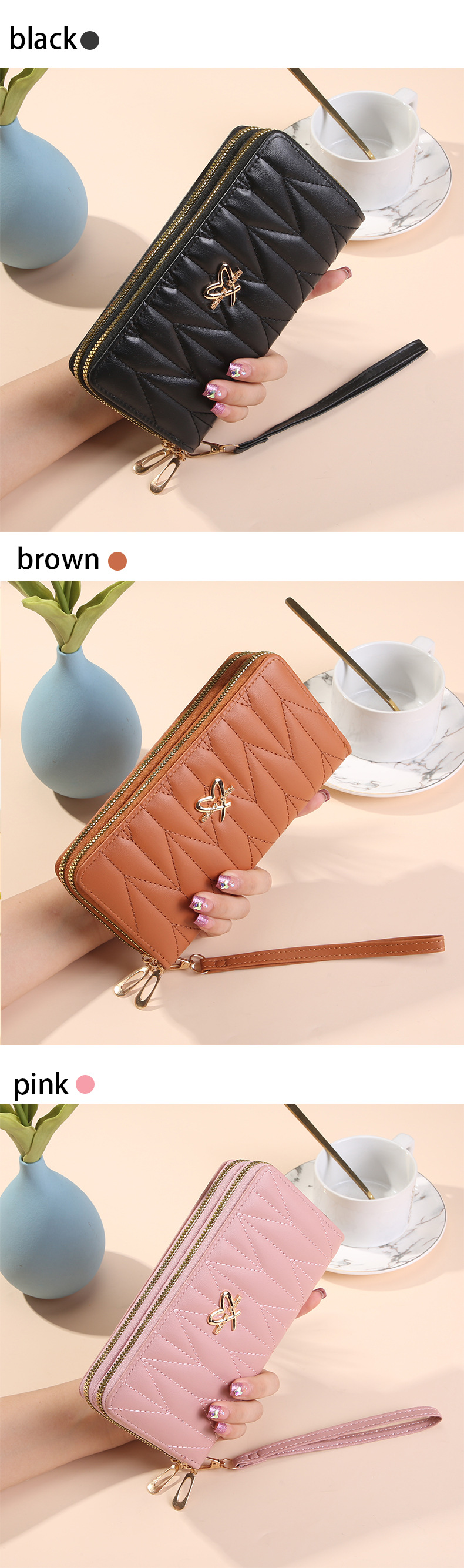 165g Weight Polyester Lining Material Zipper Closure Type Long Wallets Bags Type 1 Piece Quantity Daily Occasion Pu Leather Material Heart Shape, Solid Color Pattern All Seasons Season Women's Gender Simple Style Style Square Shape Women's Heart Shape Solid Color Pu Leather Zipper Long Wallets 12