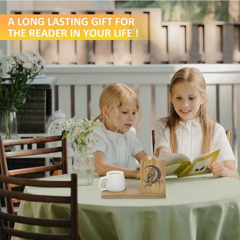 Estante de lectura triangular de madera con posavasos para escritorio de oficina Estante de madera maciza con posavasos de café