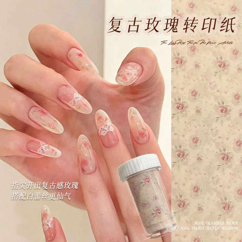 Summer Vintage Rose Nail Art Transfer Paper Ultra-thin HD Oil Painting Lace Floral Nail Sticker Tool Single Roll Summer Vintage Rose Nail Art Transfer Paper Ultra-thin HD Oil Painting Lace Floral Nail Sticker Tool Single Roll