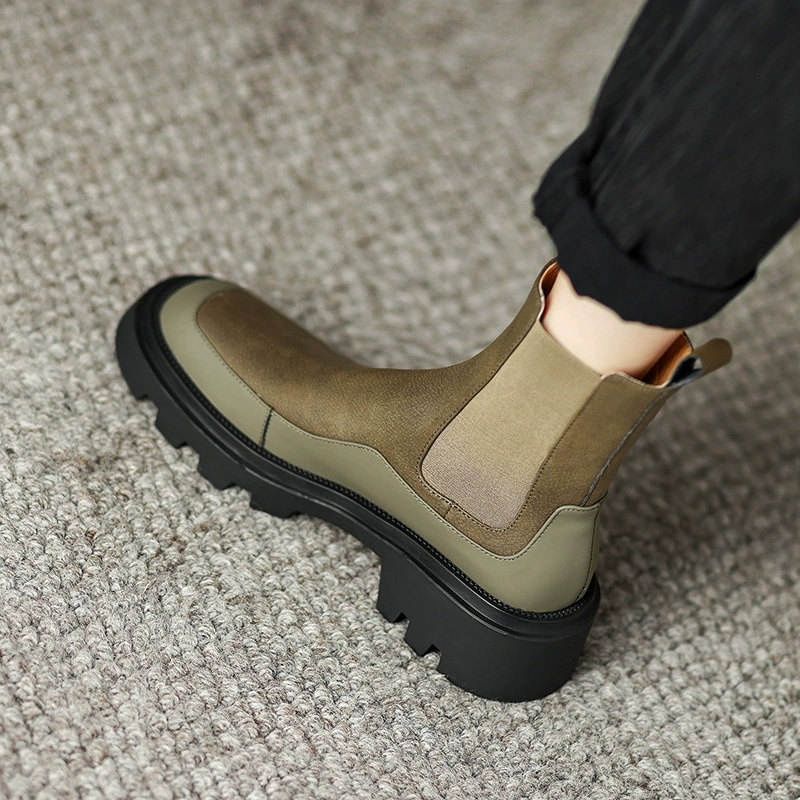 Обувь из натуральной кожи, Детские осенне-зимние короткие сапоги, ботинки Martin в британском стиле, универсальные однослойные Ботинки Челси, ботинки челси на толстом каблуке на среднем каблуке