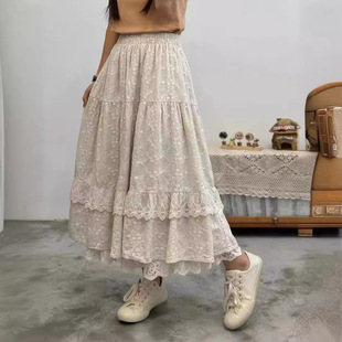 2024夏季新款女下装半身裙日系棉麻高腰女裙小众文艺风蕾丝刺绣-阿里巴巴
