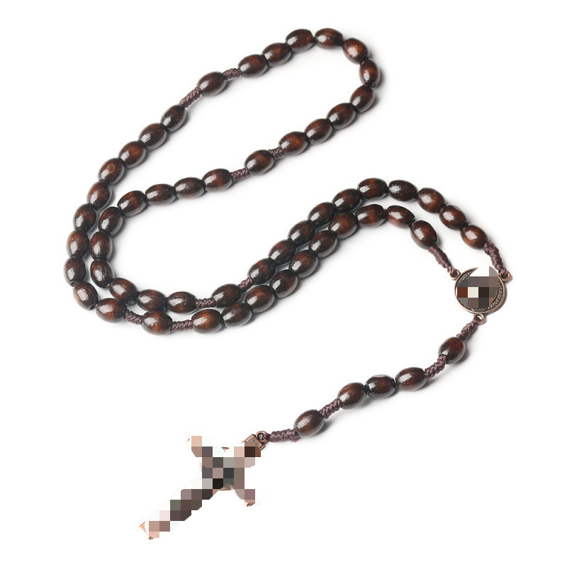 Wholesale European and American Style Prayer Beads 8*10 Wooden Beads Handmade Vintage Necklace Light and Dark Coffee Color Cross-Border Jewelry Wholesale European and American Style Prayer Beads 8*10 Wooden Beads Handmade Vintage Necklace Light and Dark Coffee Color Cross-Border Jewelry
