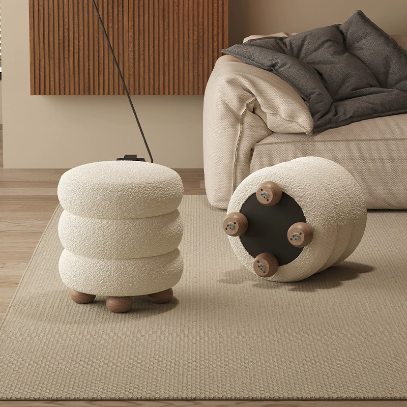 Сливочный ветер косметический стул сетка красный туалетный стул домашний гостиная спальня туалетный стол табурет овечий кашемир маленький круглый стул