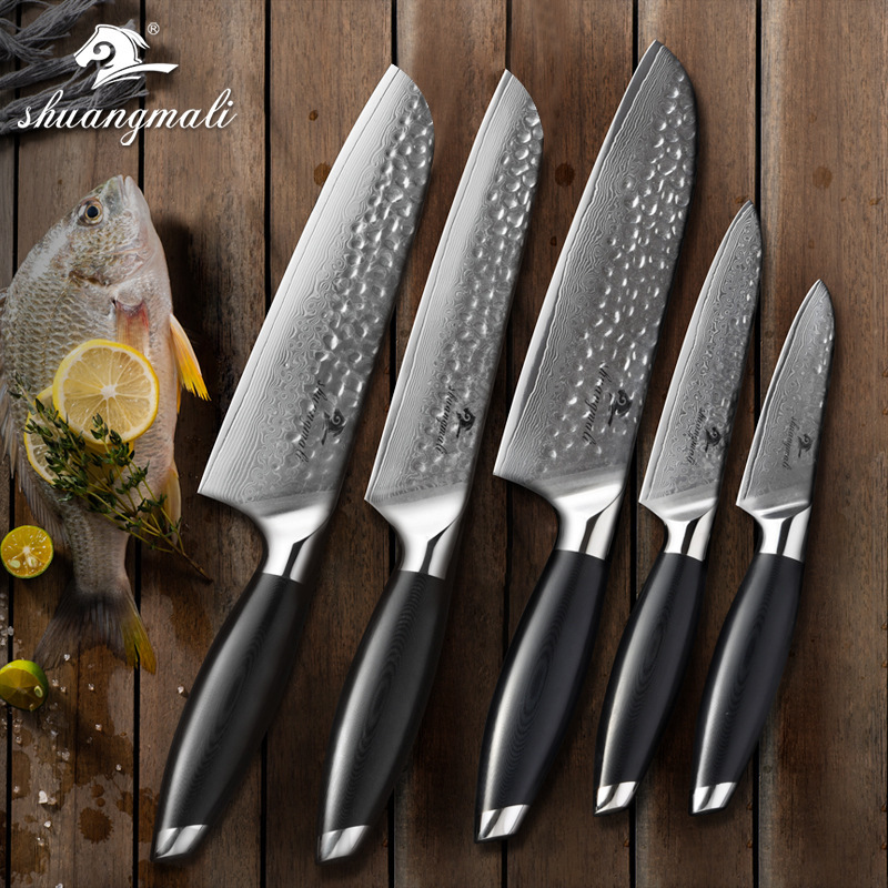Cuchillo de martillo de oliva forjado de Damasco de cinco piezas cuchillo de cocina cuchillo de cocinero combinación de cuchillo transfronterizo generación
