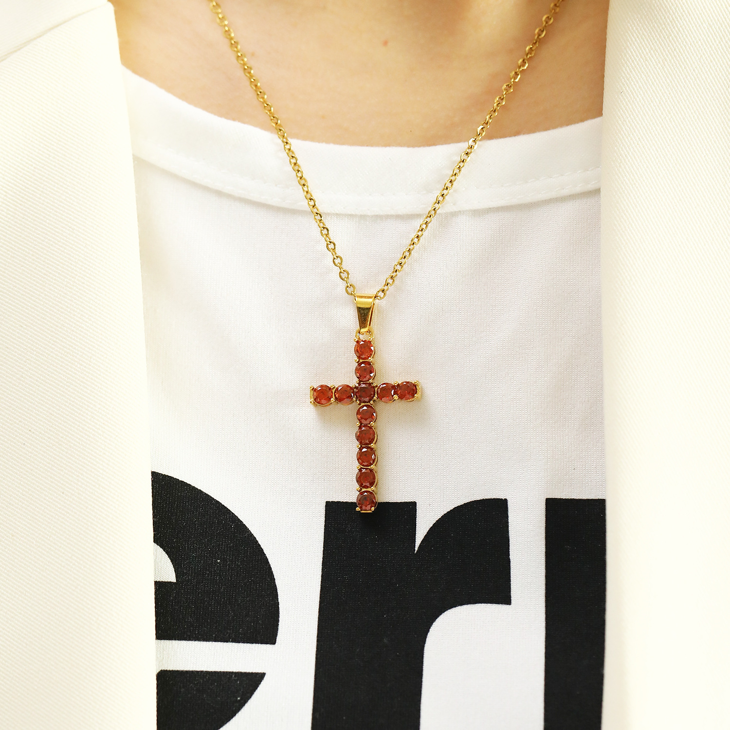 Χάλυβα Τιτανίου Κομψός Σταυρός Ηλεκτροπλασιασμός Ινλεί Ρηνανόστινο Κολιέ Κρεμαστής display picture 2