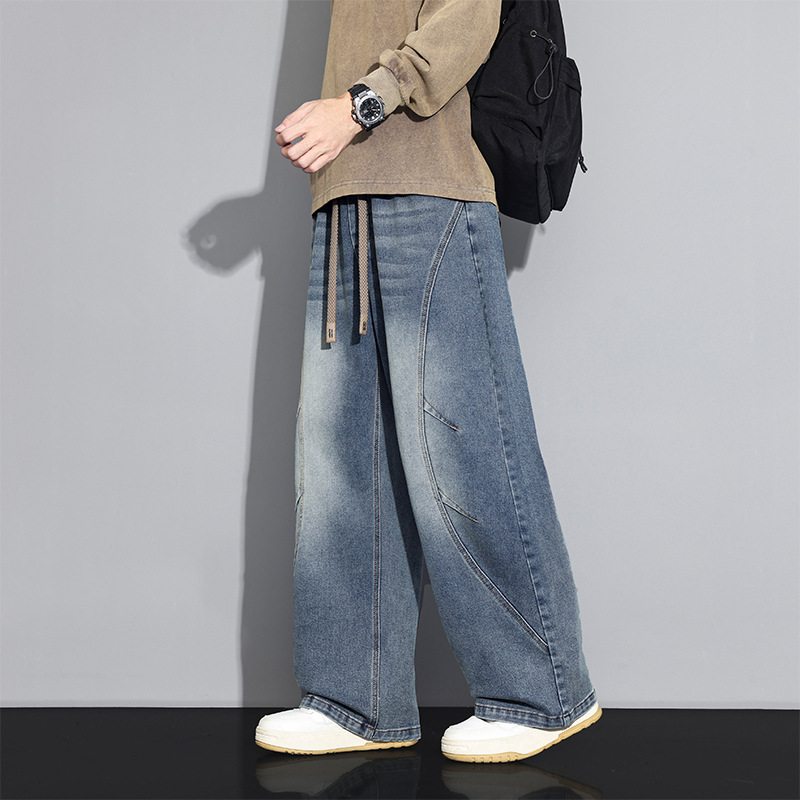 JYF-2753 deconstructed design silhouette hiphop straight-leg jeans trendy men's autumn and winter high street washed casual