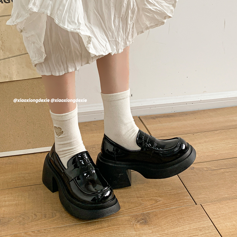 Little Bear's Shoes【Little People's Dream】Thick-Soled Chunky Heel Loafers for Women 2026 New Japanese Retro Leather Shoes
