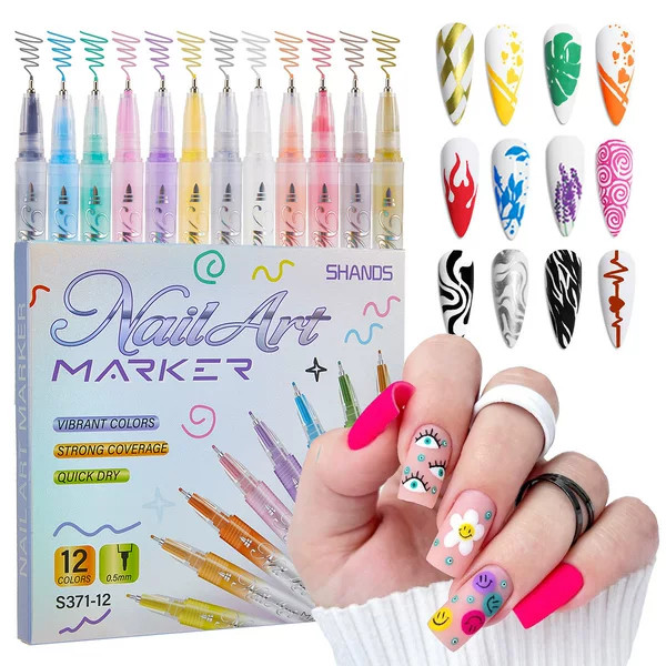 Hand-Painted Nail Art Graffiti Needle Pen, Colorful Acrylic Ink, Quick-Drying, Waterproof, Outlining and Detailing DIY Nail Painting Pen 0.5