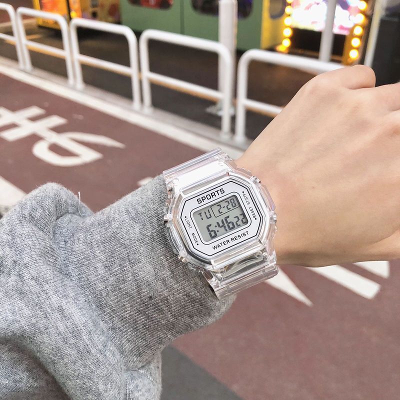 Manufacturer Wholesale Trendy Sports Transparent Small Square Ins Electronic Watch for Female Students Waterproof Led Watch