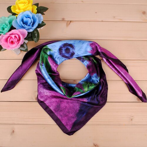 New spring and summer printed sunflower 90 satin large square scarf for women, silk scarf wholesale, fashionable and versatile triangle scarf