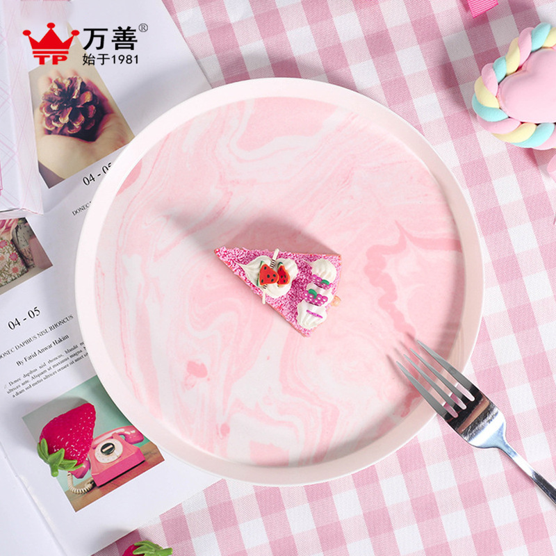 Creative Round Storage Tray Jewelry Storage Melamine Plastic Plate Bathroom Water Cup Household Plate Marble Pattern Plate