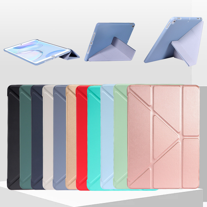 For ipad9.7 protective case AIR5 deformation Y folding leather case mini3/4 light silicone 10.2 soft case solid color