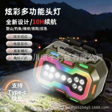新款感应多功能COB便携式充电头灯骑行带红蓝警示LED头戴式夜钓灯