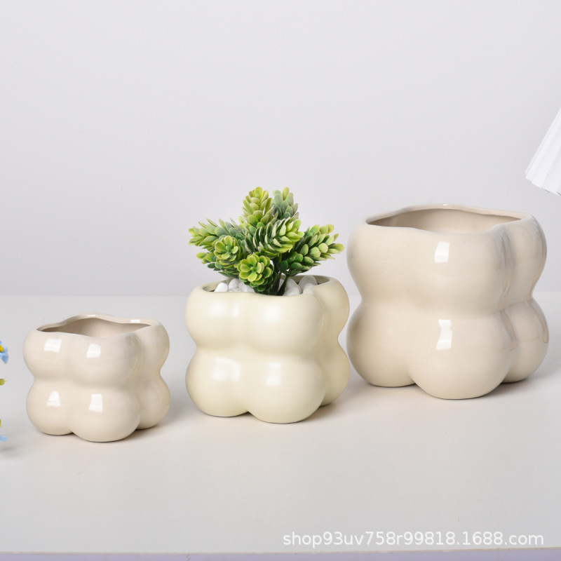 Pot de cerámica crema INS lujo ligero de alto nivel sensación de plantación de orquídeas mariposa simple orquídeas plantación de pot de porcelana blanca Dehua