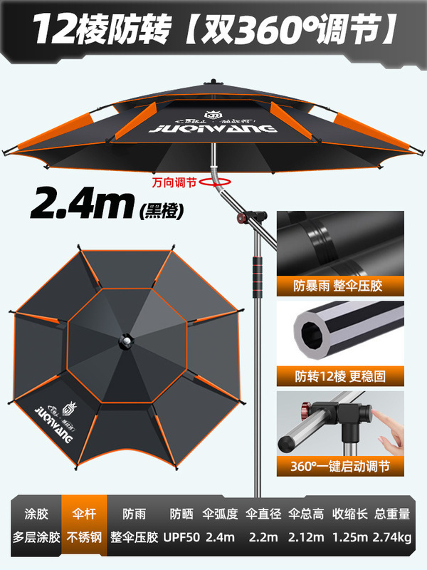 2025新款钓鱼伞户外专用拐杖大钓伞防暴雨加厚防晒防雨垂钓遮阳伞|undefined