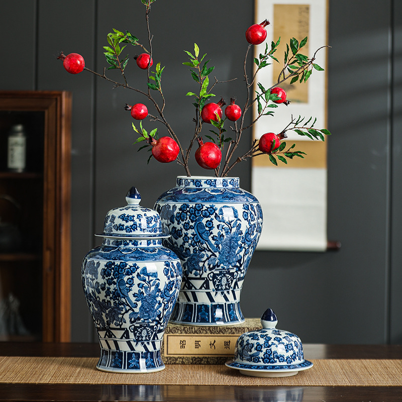 Jingdezhen vasos de cerámica pintados a mano antiguos flores de porcelana azul flores y pájaros generales jarras de té cubierta jarras adornos de decoración del hogar