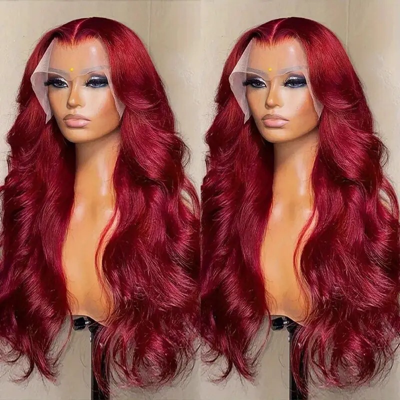 Foreign trade cross-border European and American fashion wine red wig hot-selling front lace large wave long curly wig full head cover