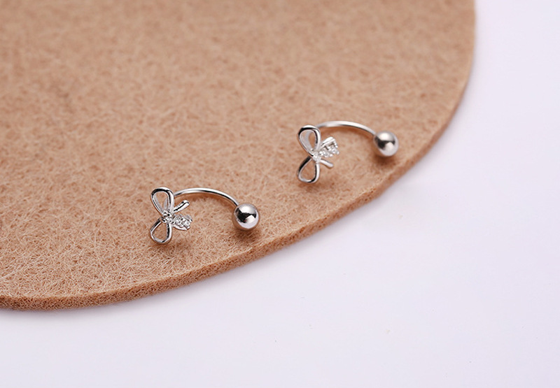 1 Pièce Sucré Style Simple Noeud D'Arc Placage Incruster Le Cuivre Zircon Boucles D'Oreilles display picture 2