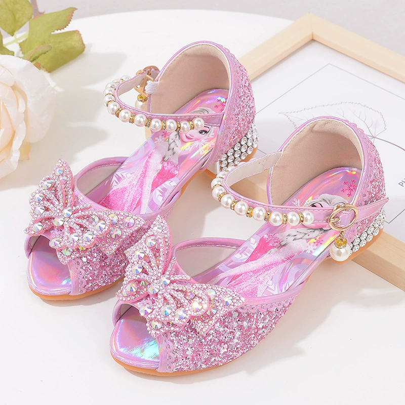 Обувь принцессы Aisha, летние детские сандалии с блестками, босоножки для маленьких девочек на высоком каблуке со стразами и бантом, сандалии для маленьких детей