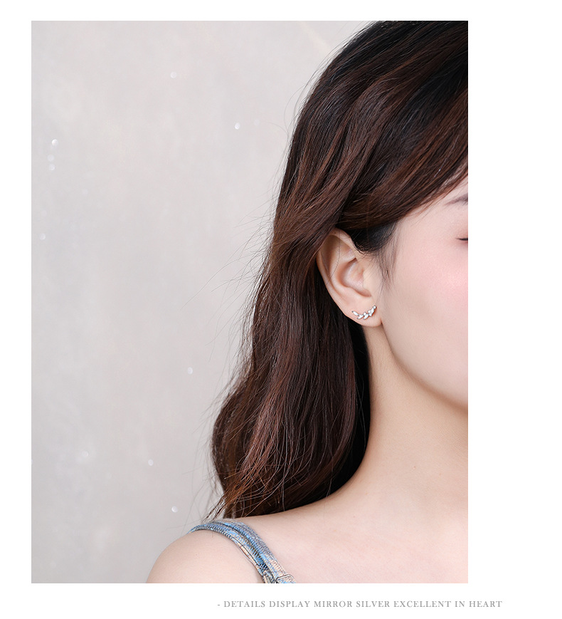 3g Weight Zircon Inlay Material Ear Studs Classification 1 Pair Quantity 1 Pair 925 Sterling Silver Zircon Leaf Ear Studs
