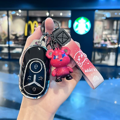 Special Geely Xingyuan Key Cover Car key bag - geely-g-model-smart-4-button-single-shell-black-red-violent-bear-pendant
