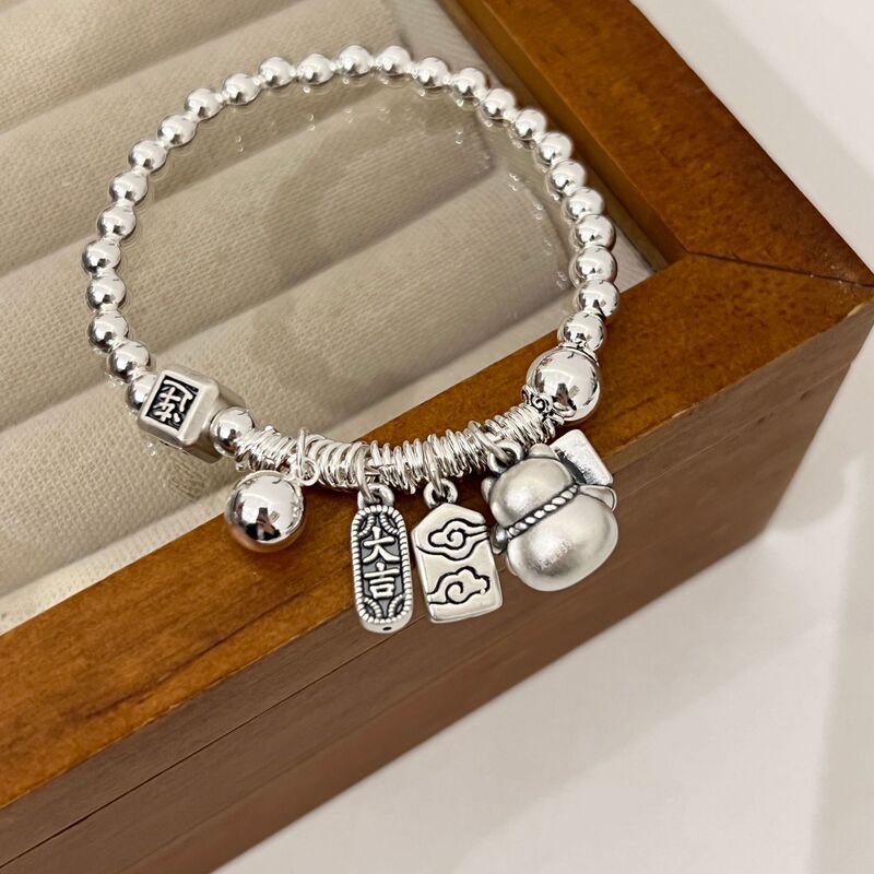 Luckful Cat Round Brand Ping An Happy Fortune Bracelet Women's Round Bead Elastic Single Circle Bracelet All-match Niche High-end New Product