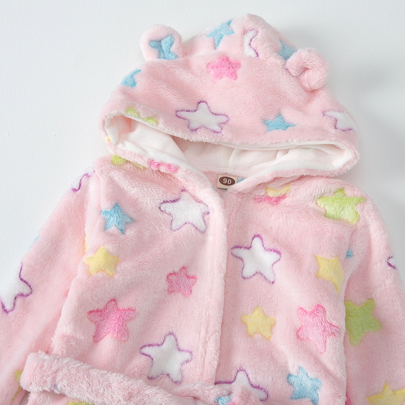 가을, 겨울 핑크 스타 후드 따뜻한 잠옷 플란넬 가디건 잠옷 크로스 보더 드롭 배송 전용