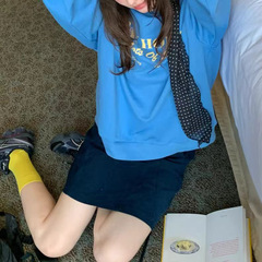 美式慵懒chic圆领休闲百搭字母印花卫衣春秋女宽松套头上衣