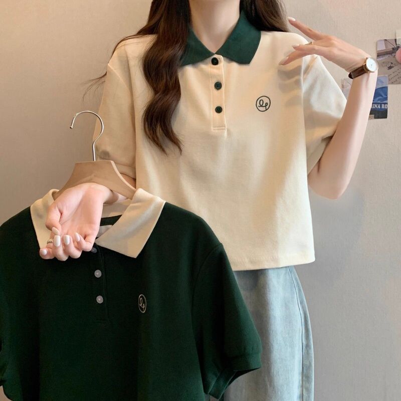 Plus-Size Polo Collar Short-Sleeve T-Shirt for Women, Summer 2025 New Style, Casual Loose Fit, Slimming and Flattering Top