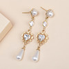 Retro earrings from pearl heart shaped, zirconium heart-shaped, long cute pendant