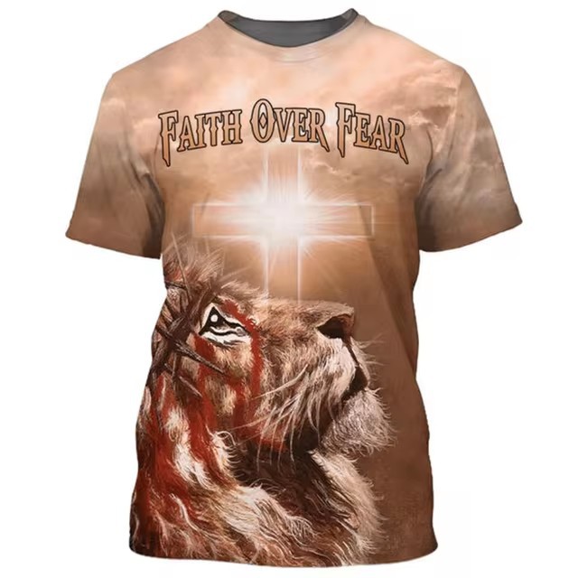 Camiseta de cuello redondo de manga corta transpirable de malla suelta de verano para hombre AliExpress Europa y América Venta caliente Resurrección Jesús Impresión 3D