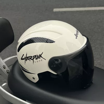 Vehicle Safety Helmet Cyberpunk Electric | Motosiklet kaskı (dəbilqə) - off-white-brown-long-mirror-one-size-fits-all