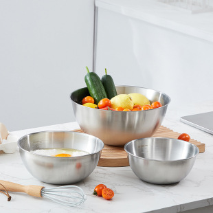 Cross-border Thickened Stainless Steel Egg Basin Food Grade Salad Bowl Baking Basin and Basin with Scale Cuisine Mixing Basin