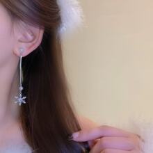 珍珠耳钉女气质韩国个性长款流苏冰晶雪花耳坠时尚百搭耳钉耳饰女
