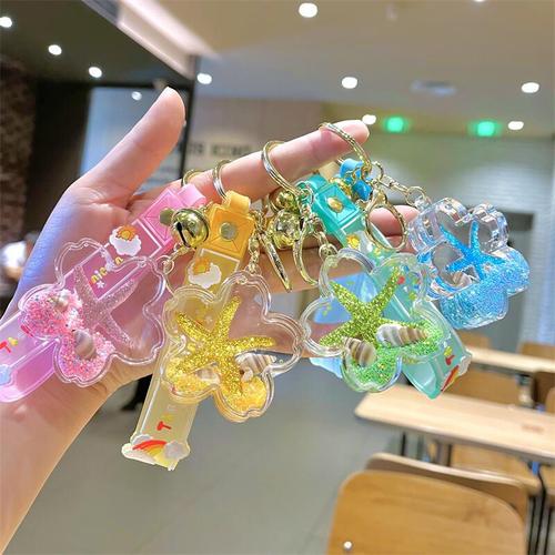 Creative ocean flower oil key chain quicksand bottle wholesale key ring bag pendant cute pendant key chain