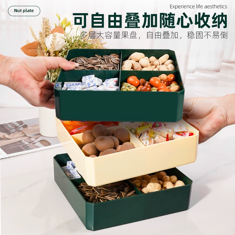 Новая легкая Роскошная Квадратная тарелка для фруктов Бытовая двухслойная коробка для сухофруктов с крышкой гайка коробка для конфет гостиная закуска тарелка с фруктами