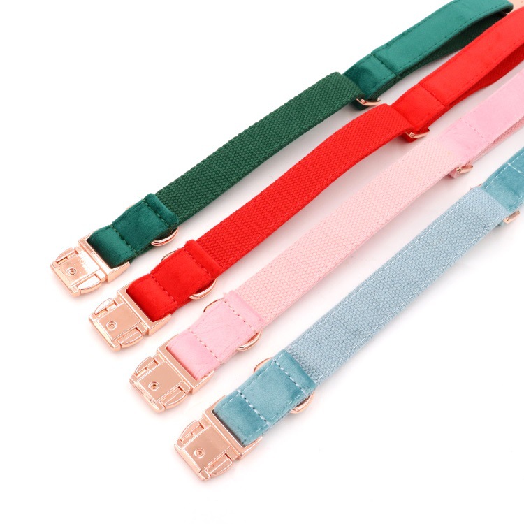 Daily Occasion Gold Velvet Material Solid Color Pattern Simple Style Velvet Pet Bow Rose Gold Full Metal Buckle Dog Collar