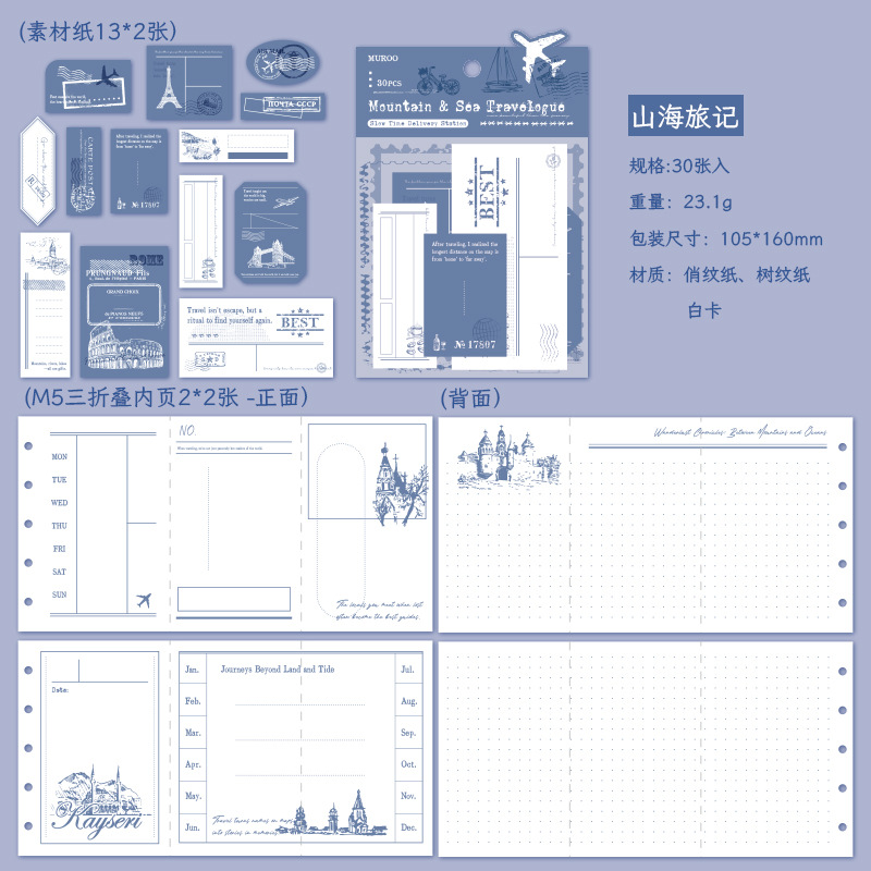 Material de papel especial de Mu Ran, serie de estaciones de entrega lenta de tiempo, decoración de cuaderno de papel inferior rasgable de tres pliegues de estilo retro